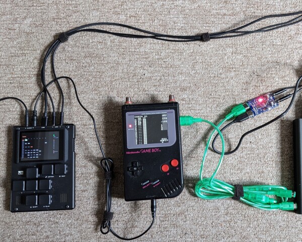 M8 synth connected to an original Game Boy using an arduinoboy.